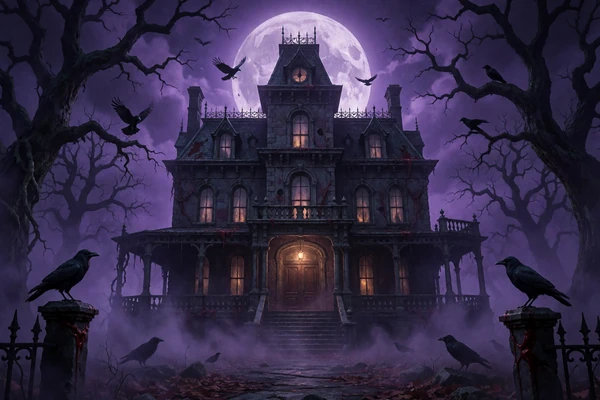 Horror-Slot mit gotischer Geistervilla und violettem Nebel - High-Volatility Slots bei Jack Casino