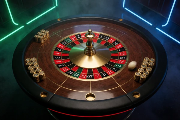 Live-Roulette-Tisch mit goldenen Jetons von oben - Live Casino Bitcoin bei Jack Casino